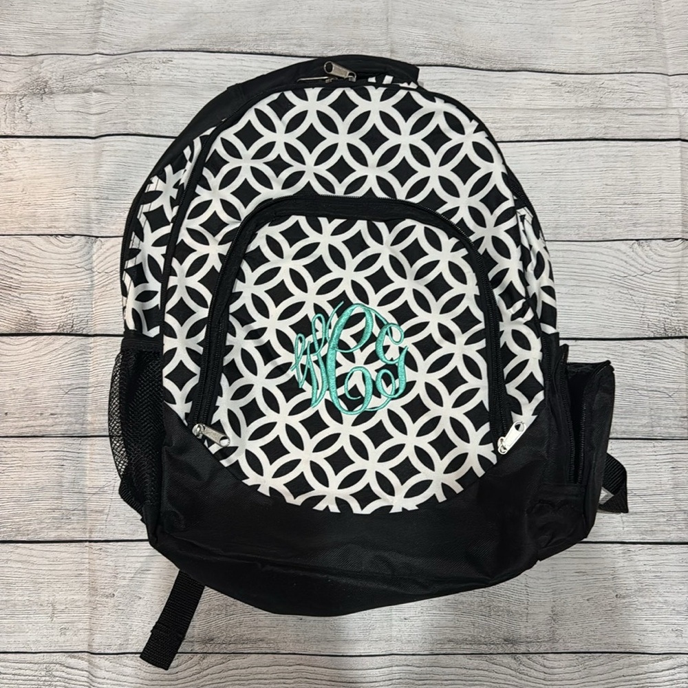 Black & White Patterned Backpack Monogrammed Wcg - image 1